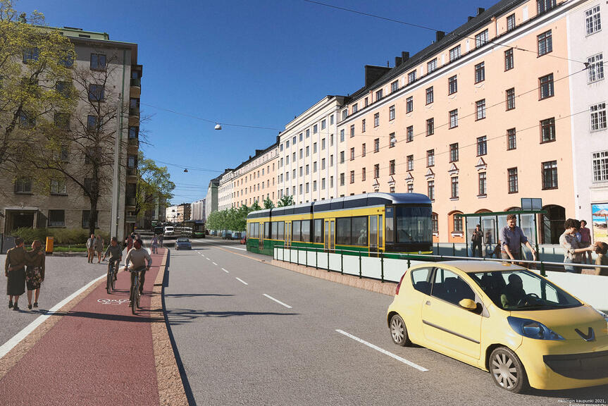 Havainnekuva Mannerheimintiestä.