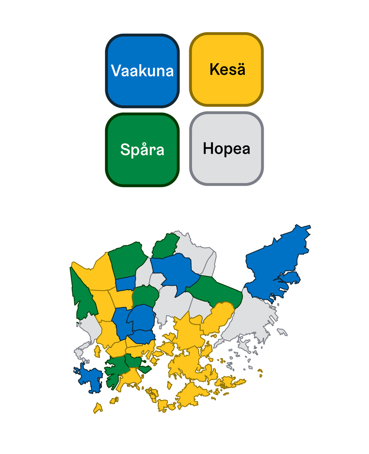 Esimerkki tummista reunaviivoista laadullisella paletilla kartassa.